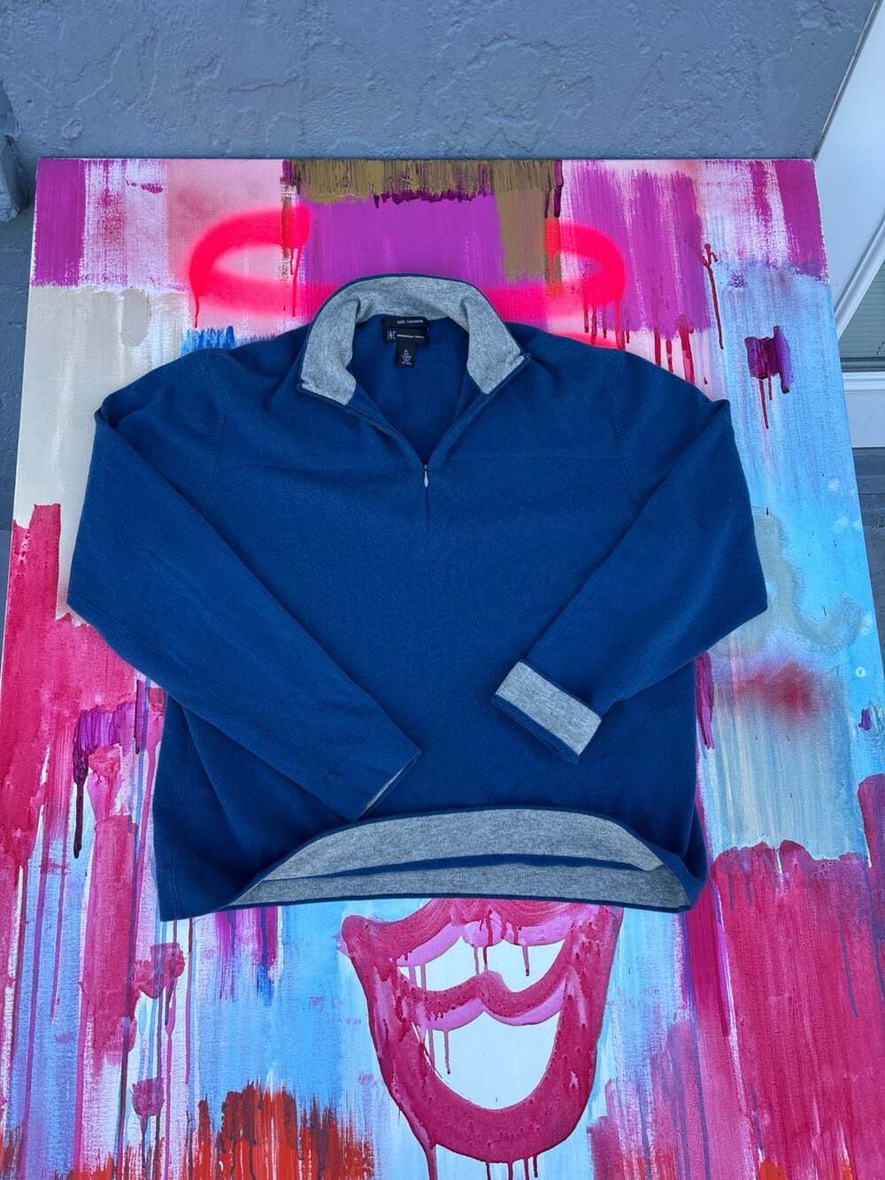 INC 100% Cashmere  Quarter 1/4 Zip Sweater Blue XL